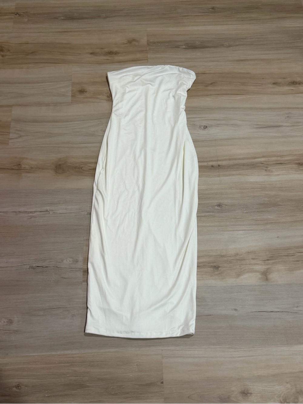 Strapless White Tube Midi Dress